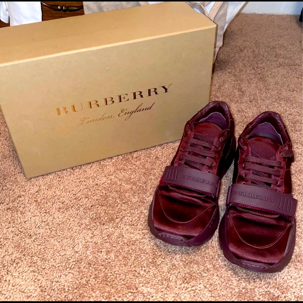 Burberry Claret Low Top Satin Sneakers